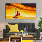 Sailing Ship with Red Sails with Yellow Sea Background Wall Painting DECORMANTRA
