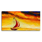Sailing Ship with Red Sails with Yellow Sea Background Wall Painting DECORMANTRA