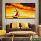 Sailing Ship with Red Sails with Yellow Sea Background Wall Painting DECORMANTRA