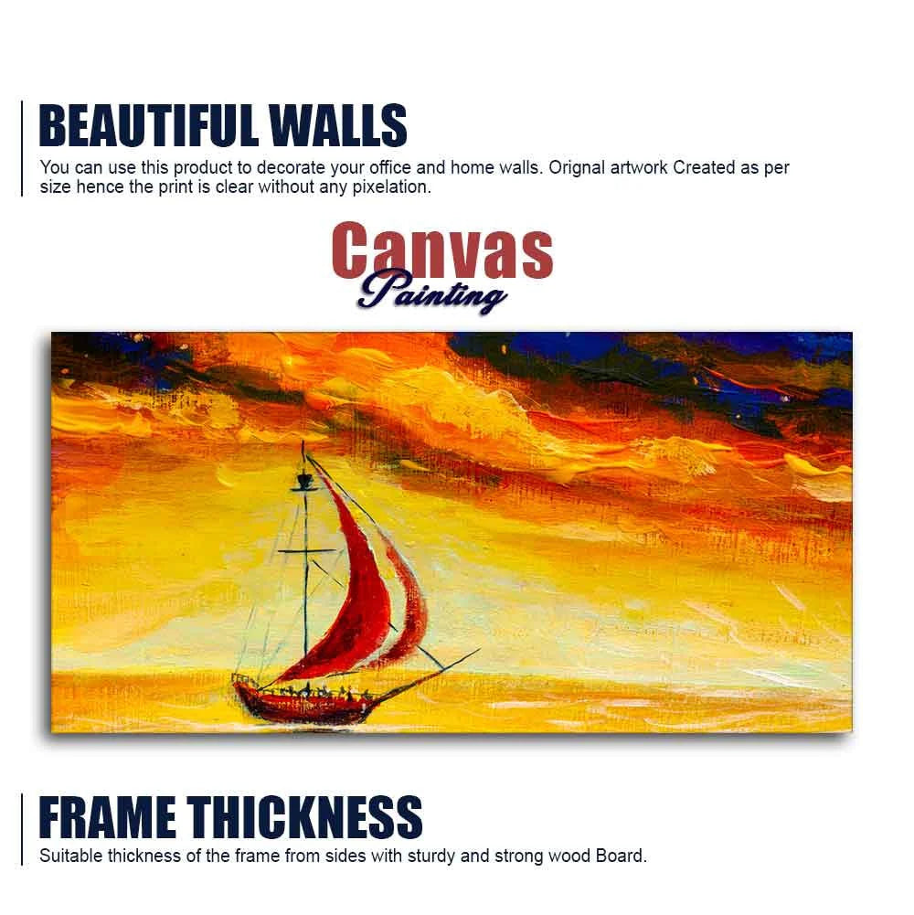 Sailing Ship with Red Sails with Yellow Sea Background Wall Painting DECORMANTRA