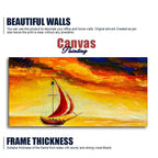 Sailing Ship with Red Sails with Yellow Sea Background Wall Painting DECORMANTRA