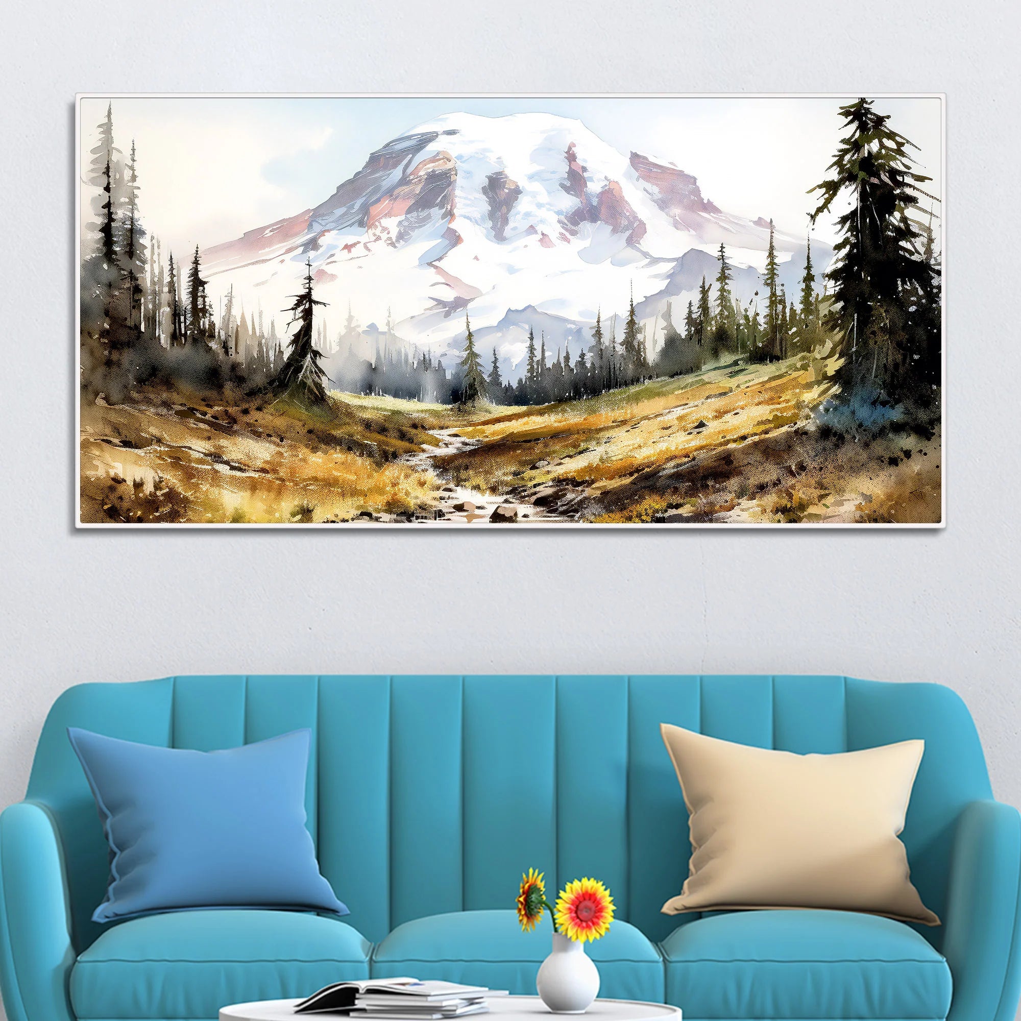 Scenery of Mountain Stream Canvas Wall Painting DECORMANTRA