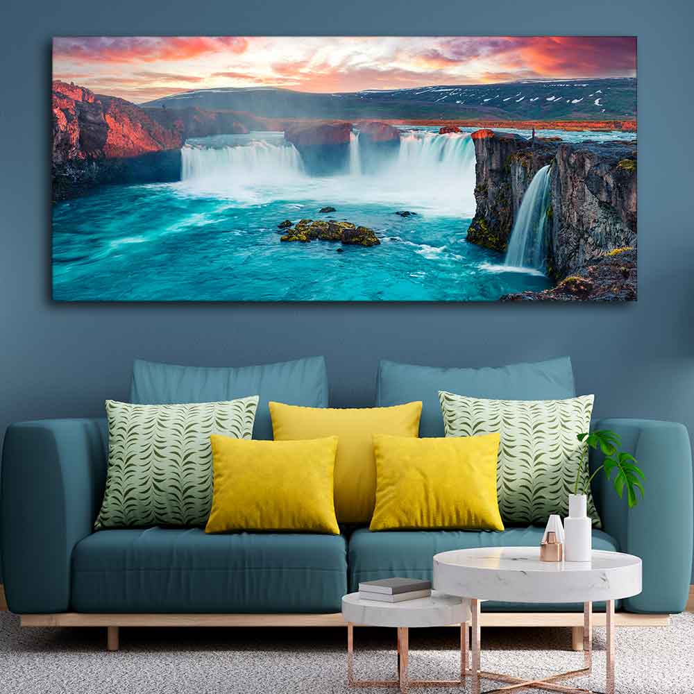 Scenery of Waterfall In Forest Premium Wall Painting DECORMANTRA