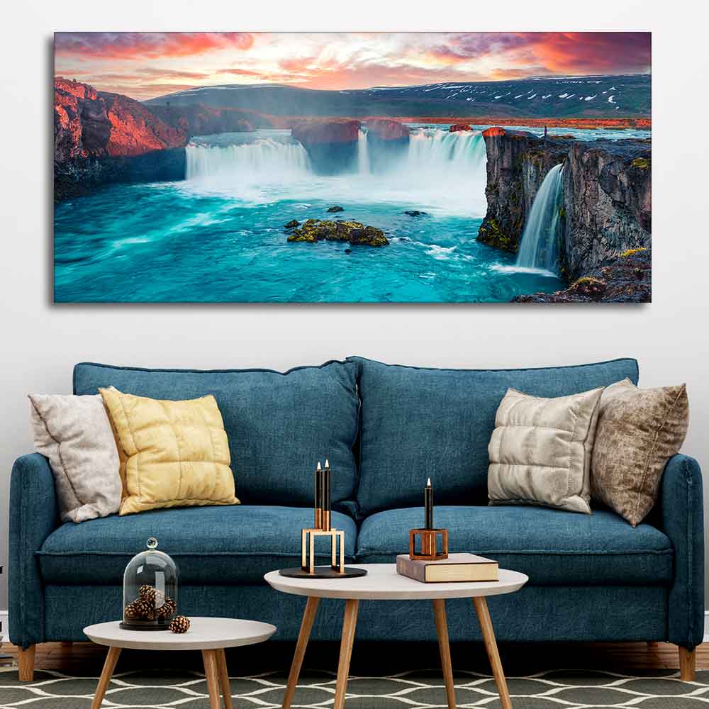 Scenery of Waterfall In Forest Premium Wall Painting DECORMANTRA