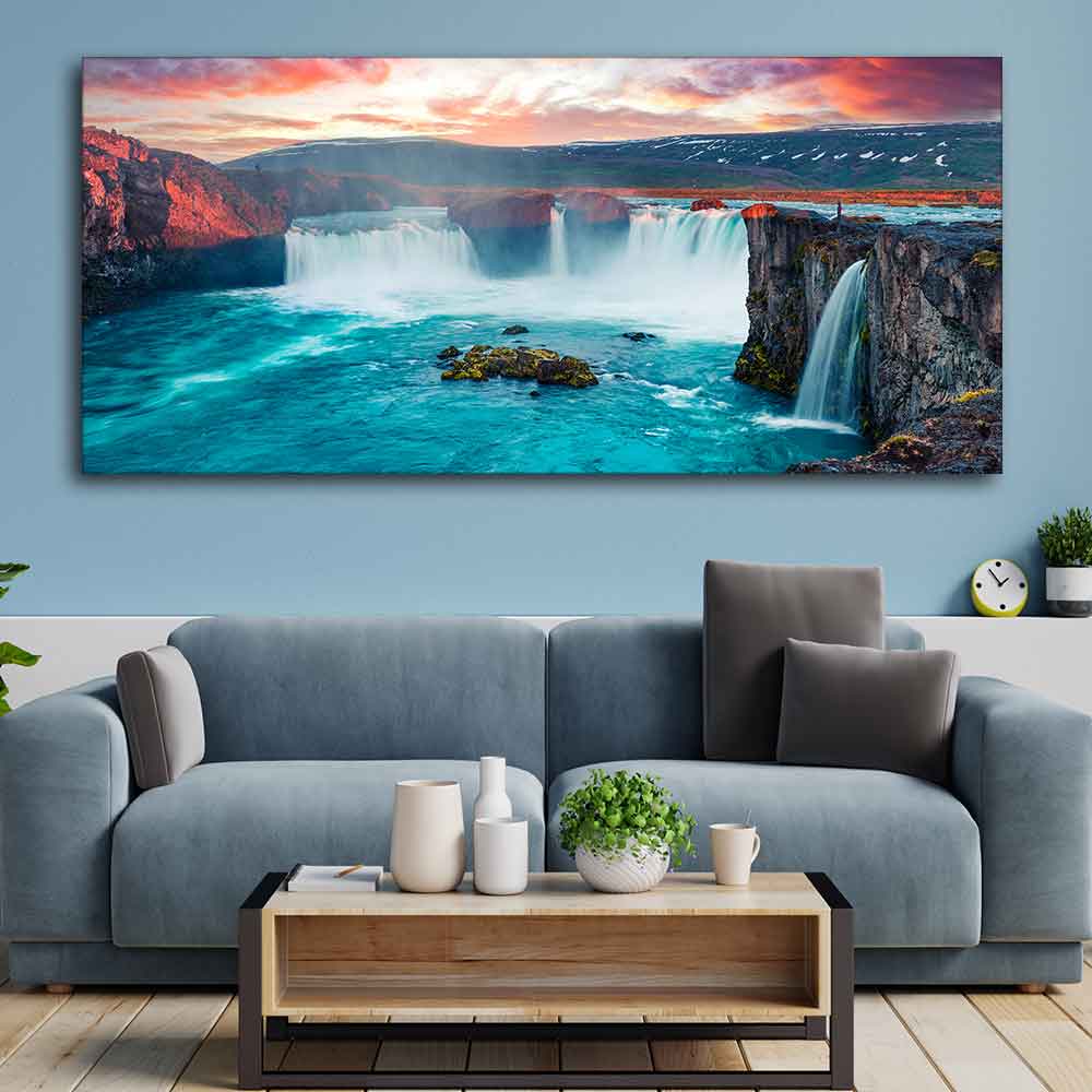 Scenery of Waterfall In Forest Premium Wall Painting DECORMANTRA