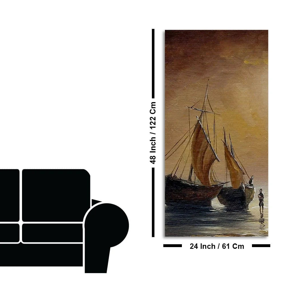 Sea Ships with Fishermen Canvas Wall Painting DECORMANTRA
