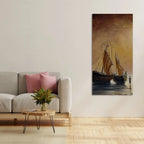 Sea Ships with Fishermen Canvas Wall Painting DECORMANTRA