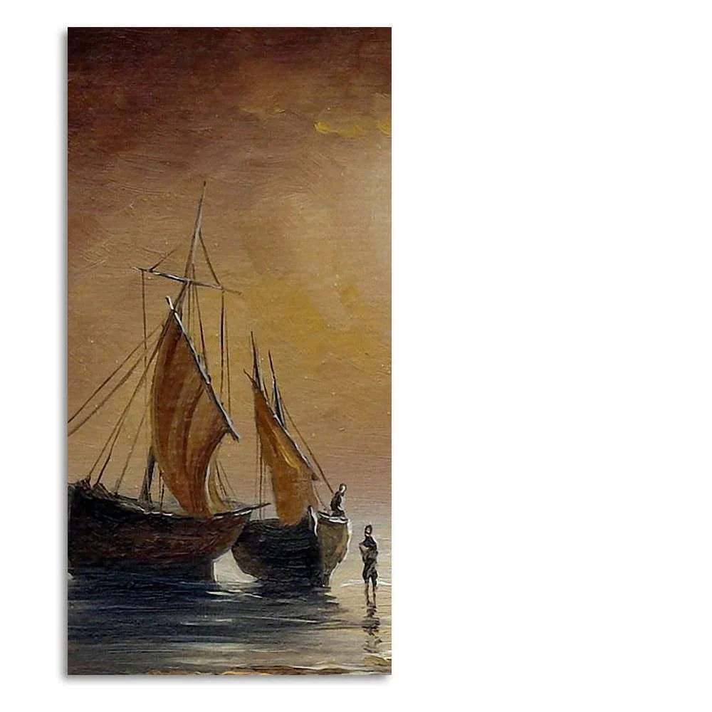 Sea Ships with Fishermen Canvas Wall Painting DECORMANTRA