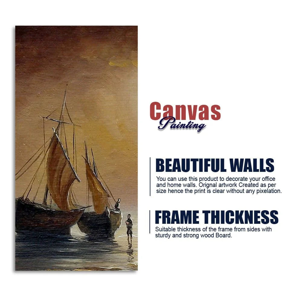 Sea Ships with Fishermen Canvas Wall Painting DECORMANTRA