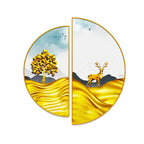 Semi Circle Golden Trees With Mountains And Deer Wall Paintings & Arts Decor Mantra