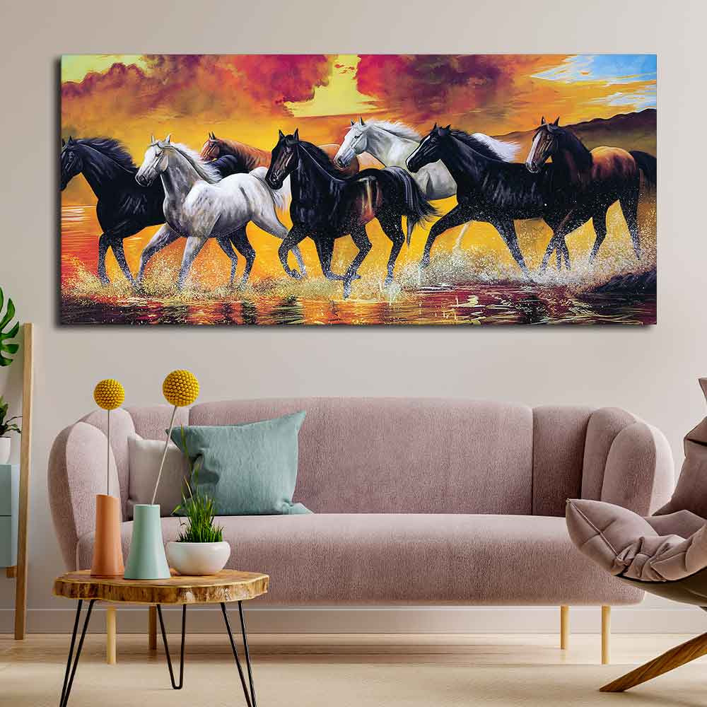 Seven Horse Running Abstract Wall Painting DECORMANTRA