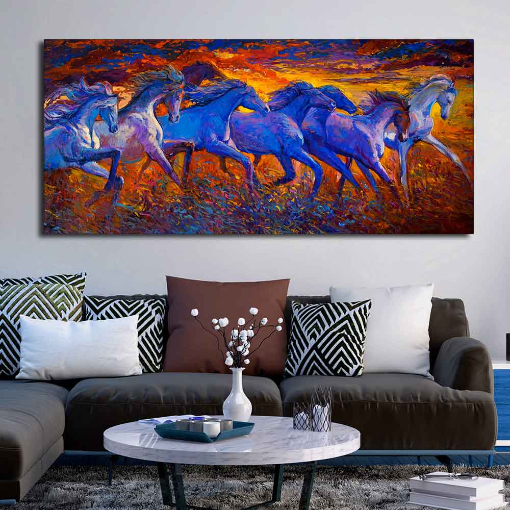 Seven Horse Running in Field Canvas wall Painting DECORMANTRA