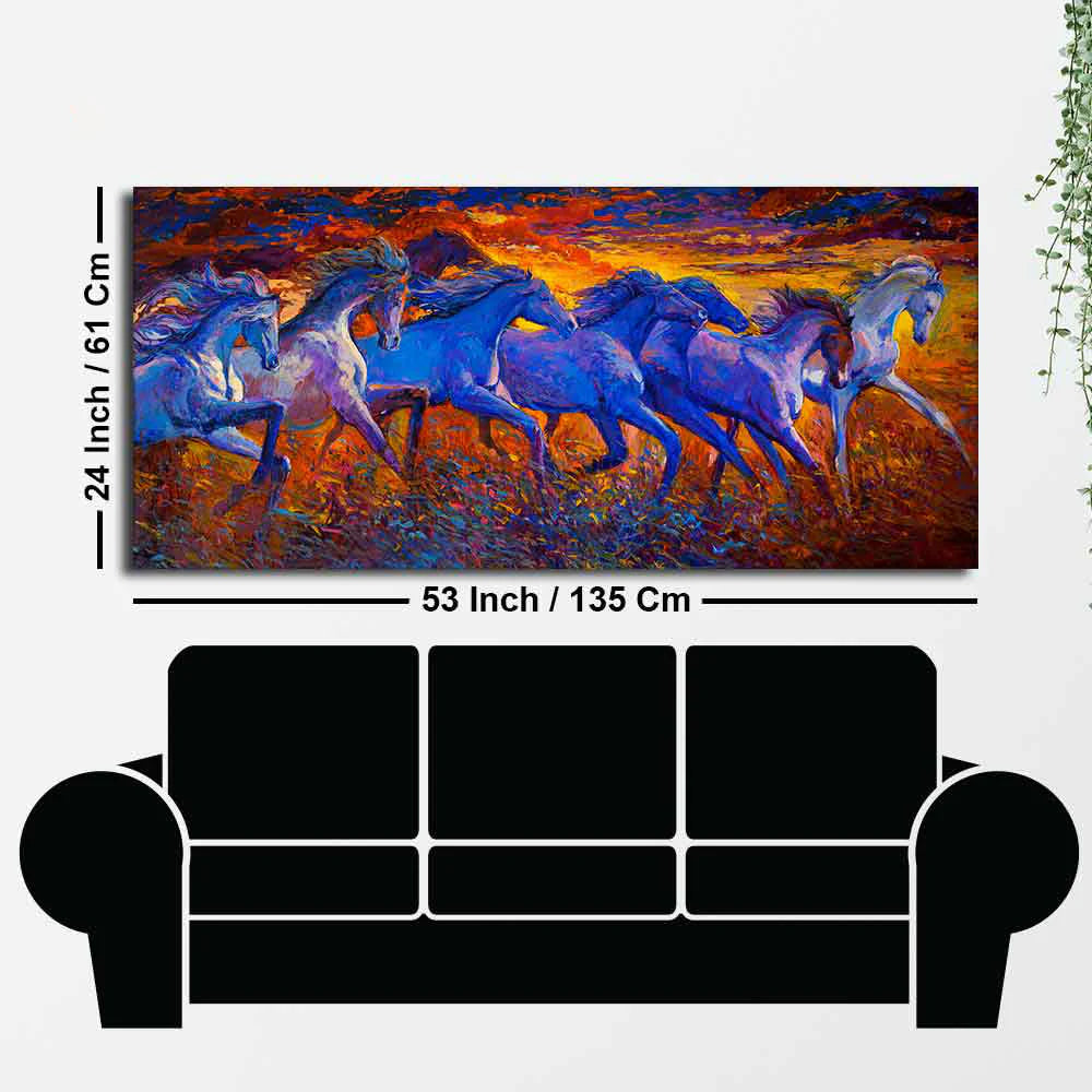 Seven Horse Running in Field Canvas wall Painting DECORMANTRA