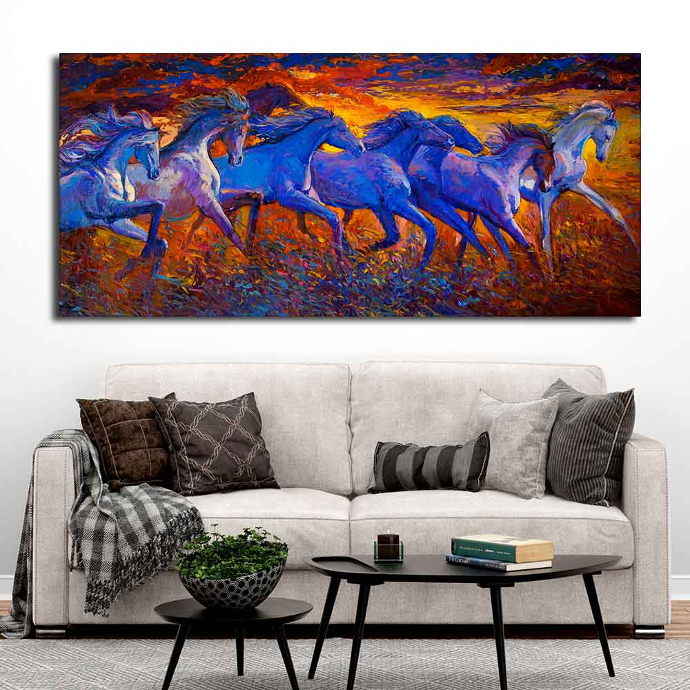 Seven Horse Running in Field Canvas wall Painting DECORMANTRA