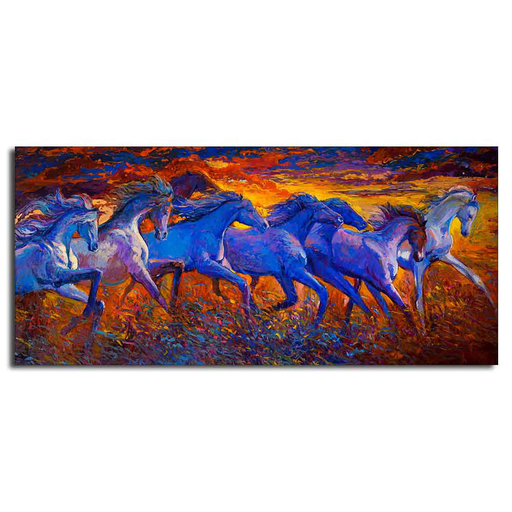 Seven Horse Running in Field Canvas wall Painting DECORMANTRA