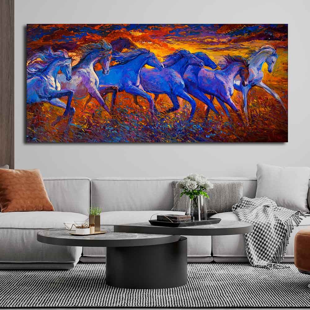 Seven Horse Running in Field Canvas wall Painting DECORMANTRA