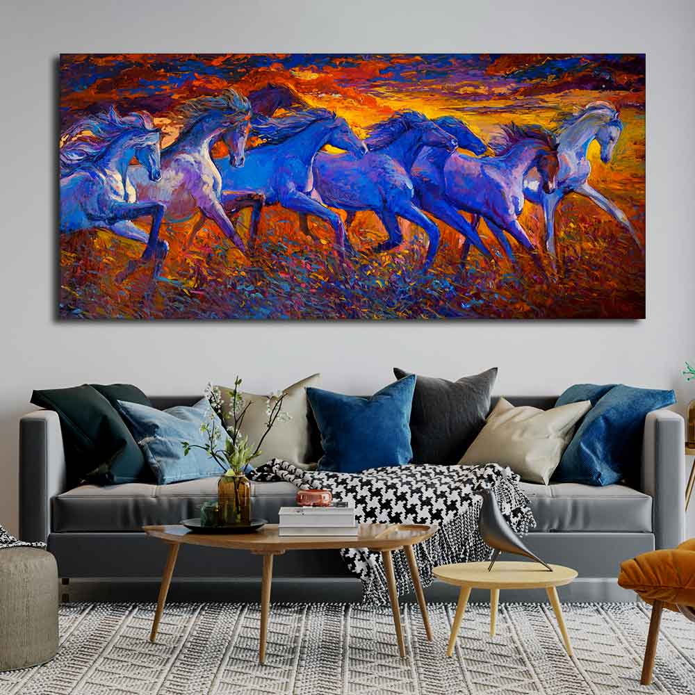 Seven Horse Running in Field Canvas wall Painting DECORMANTRA