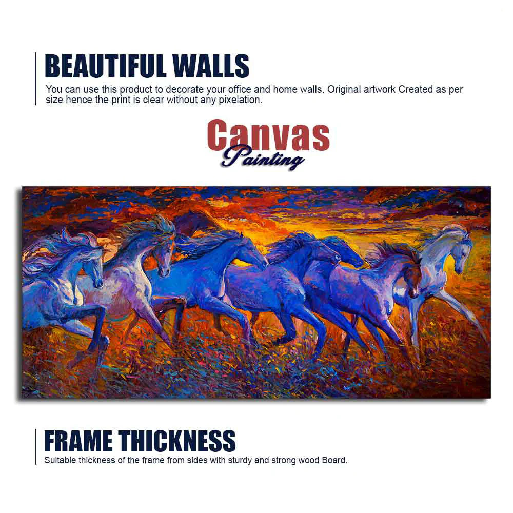 Seven Horse Running in Field Canvas wall Painting DECORMANTRA