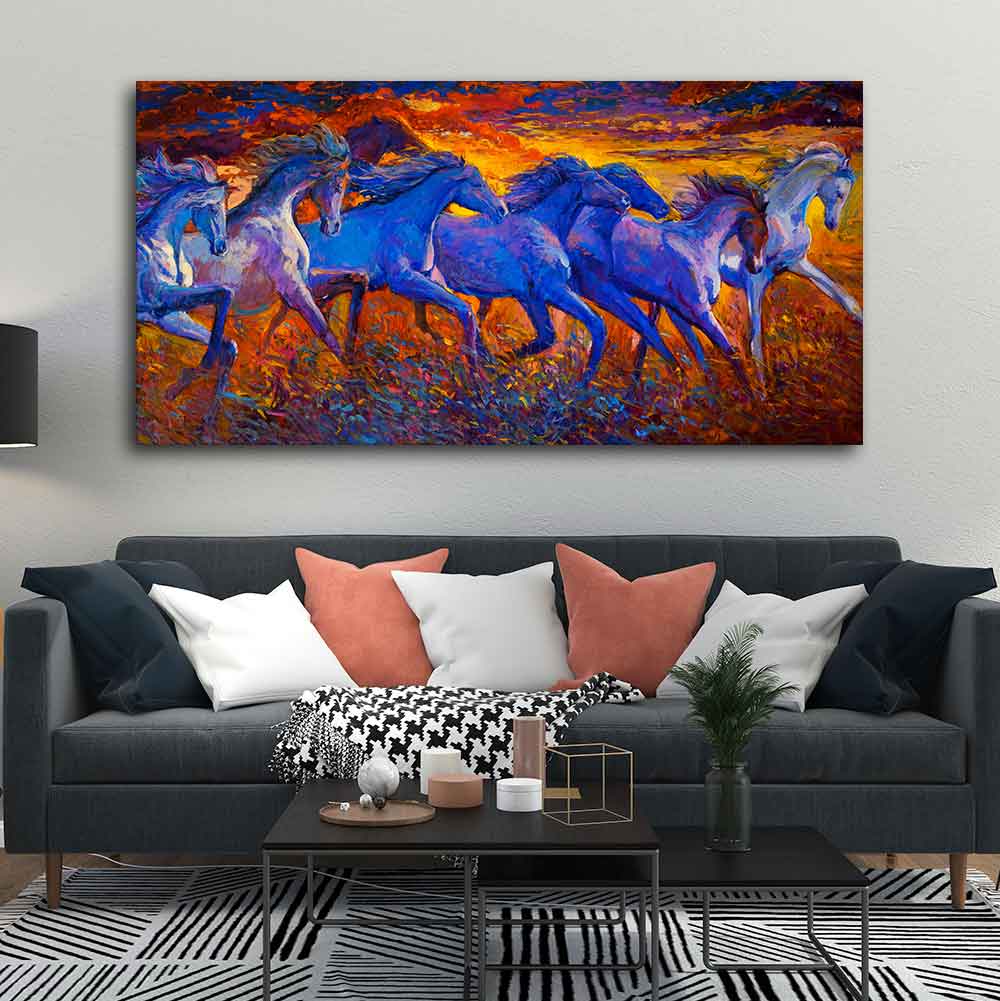 Seven Horses Running Canvas Wall Painting DECORMANTRA