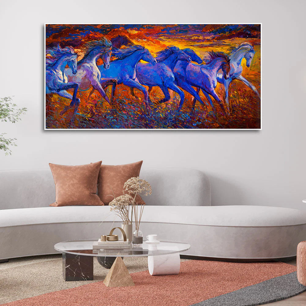 Seven Horses Running Canvas Wall Painting DECORMANTRA