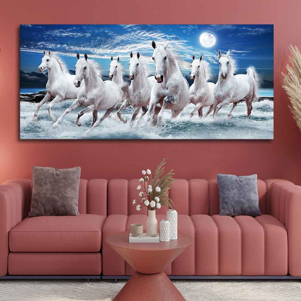 Seven Horses Running at Night Wall Painting DECORMANTRA