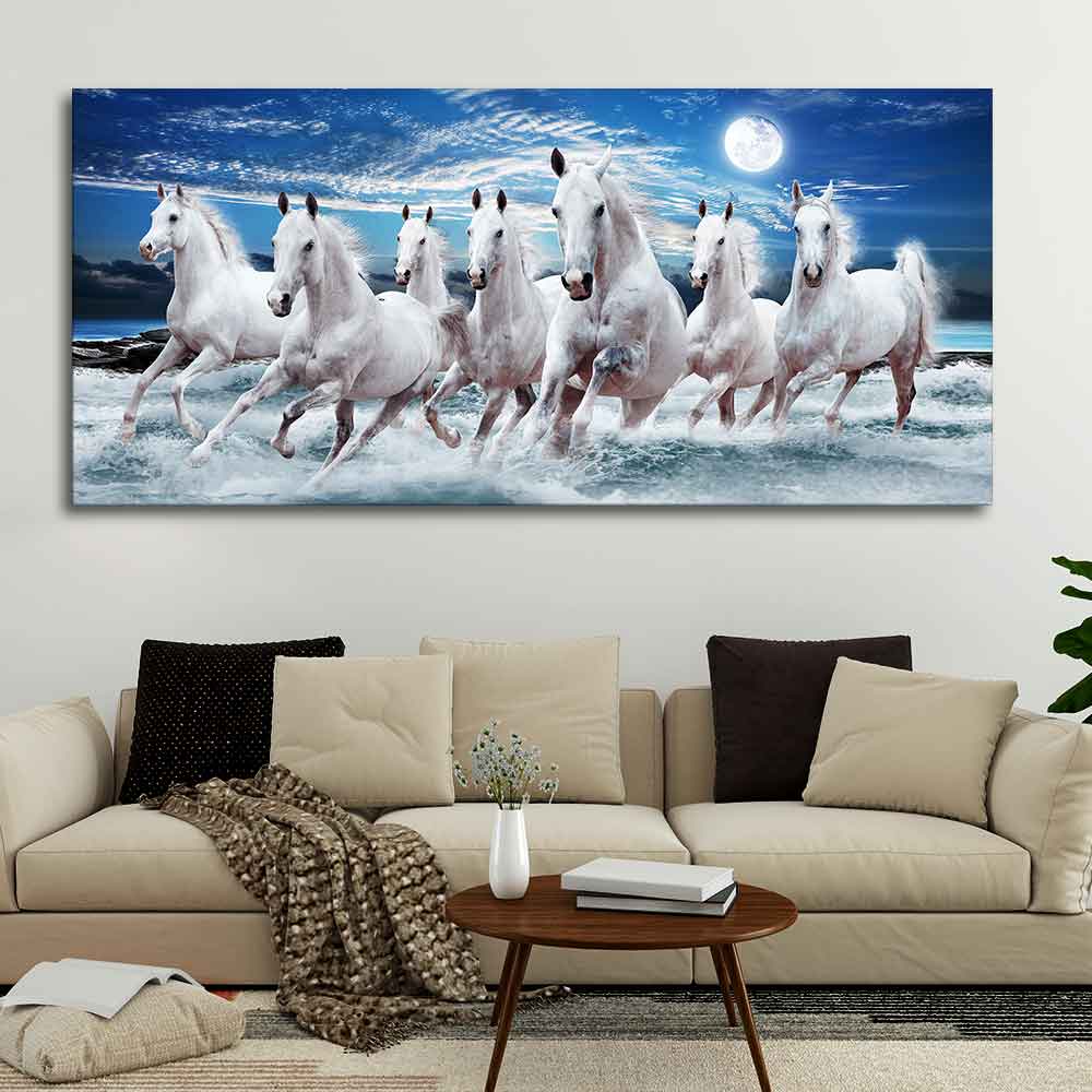 Seven Horses Running at Night Wall Painting DECORMANTRA