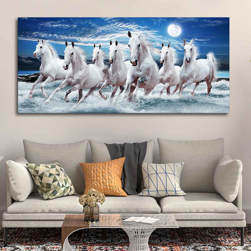 Seven Horses Running at Night Wall Painting DECORMANTRA