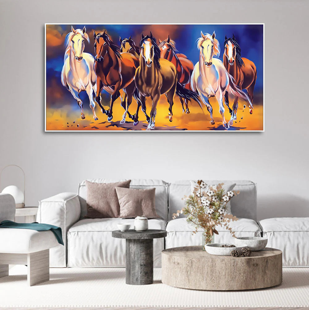 Seven Horses Running in Field Canvas Wall Painting DECORMANTRA