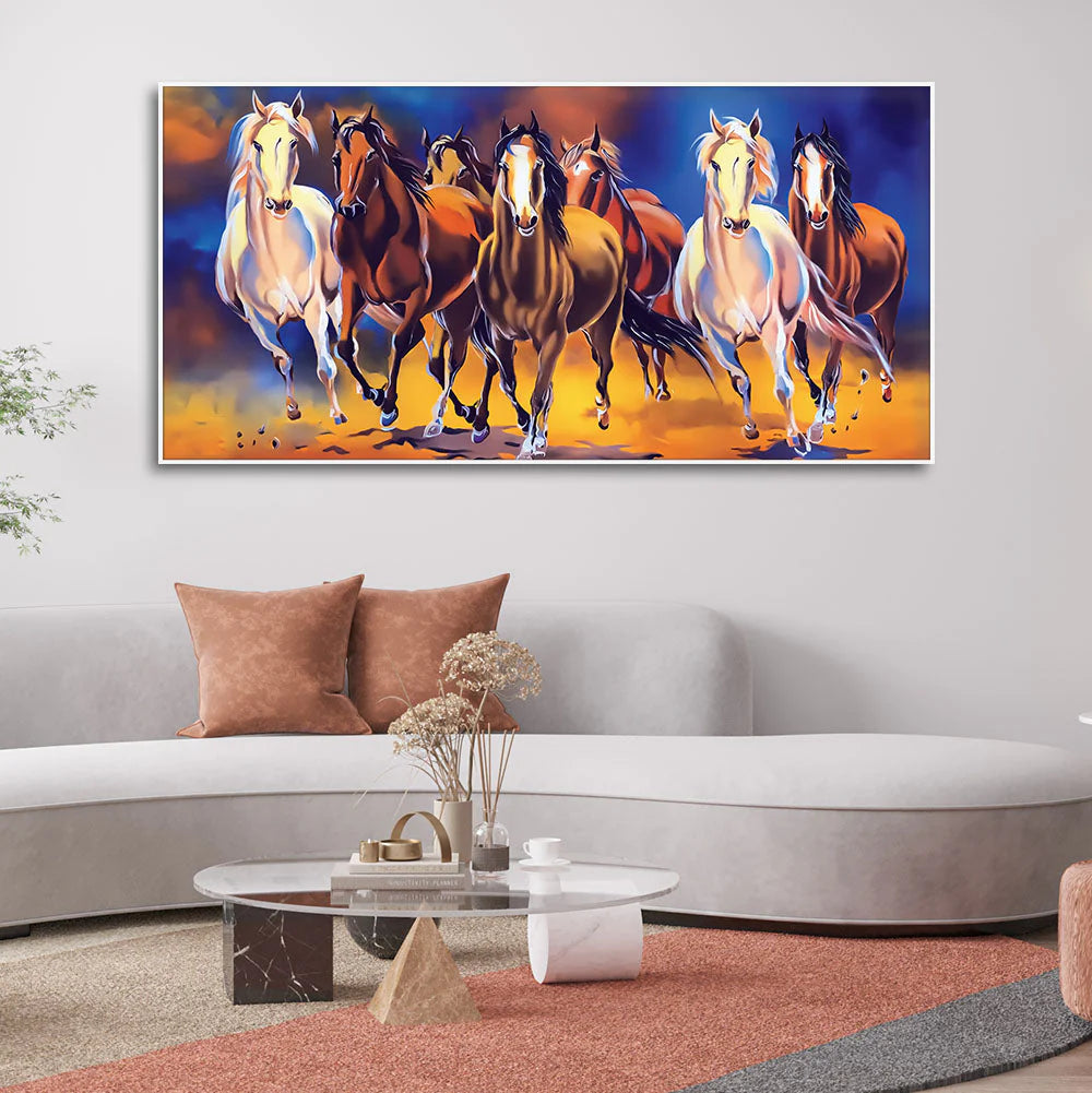 Seven Horses Running in Field Canvas Wall Painting DECORMANTRA