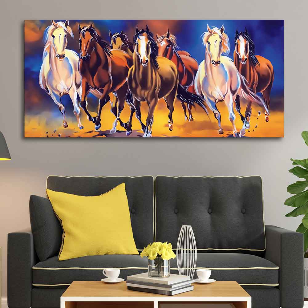 Seven Running Horses Premium Canvas Wall Painting DECORMANTRA