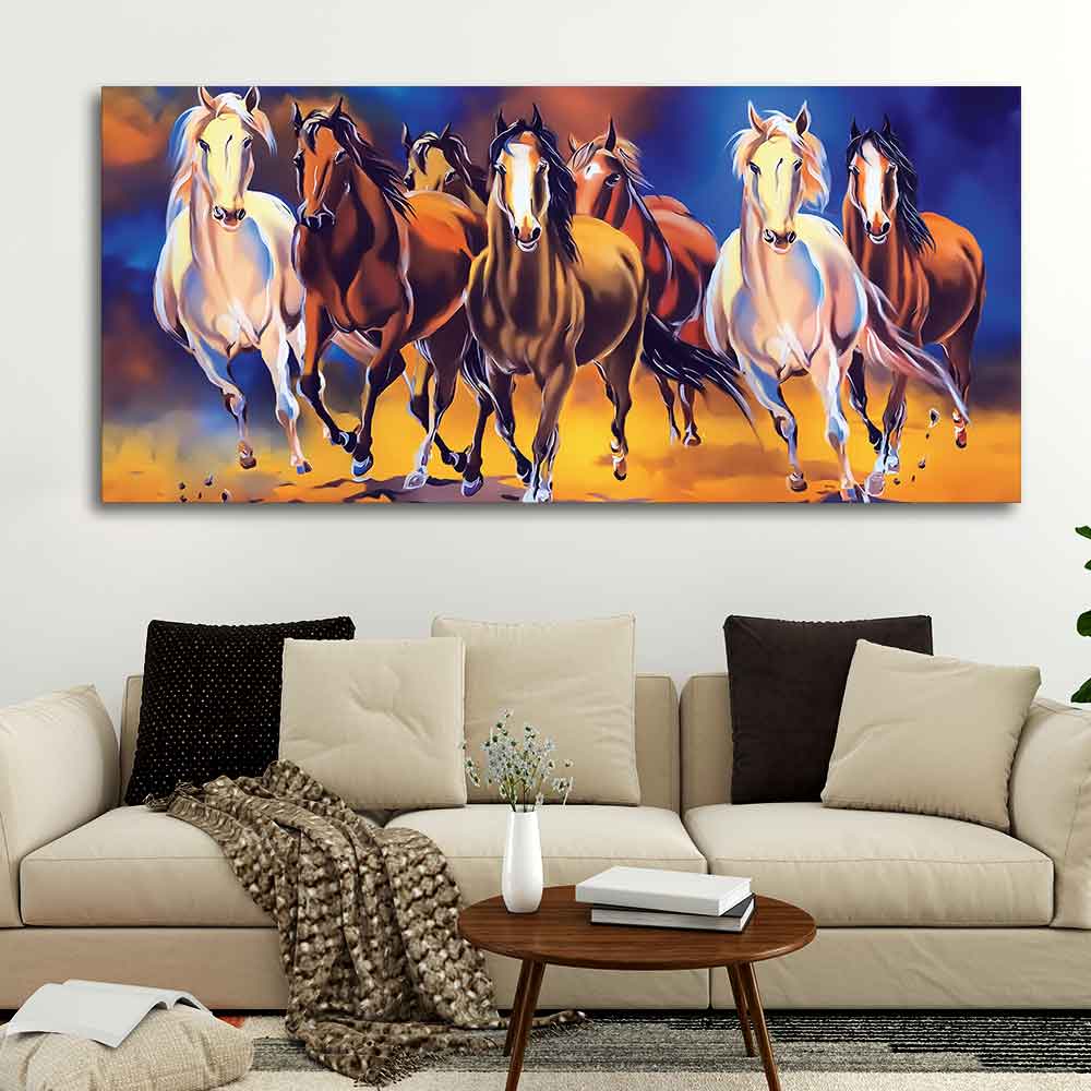 Seven Running Horses Premium Canvas Wall Painting DECORMANTRA