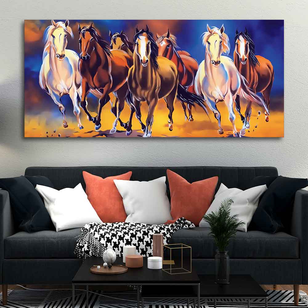 Seven Running Horses Premium Canvas Wall Painting DECORMANTRA