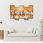 Seven Running Horses Wall Painting Canvas Painting Premium 5 Pieces Decor Mantra