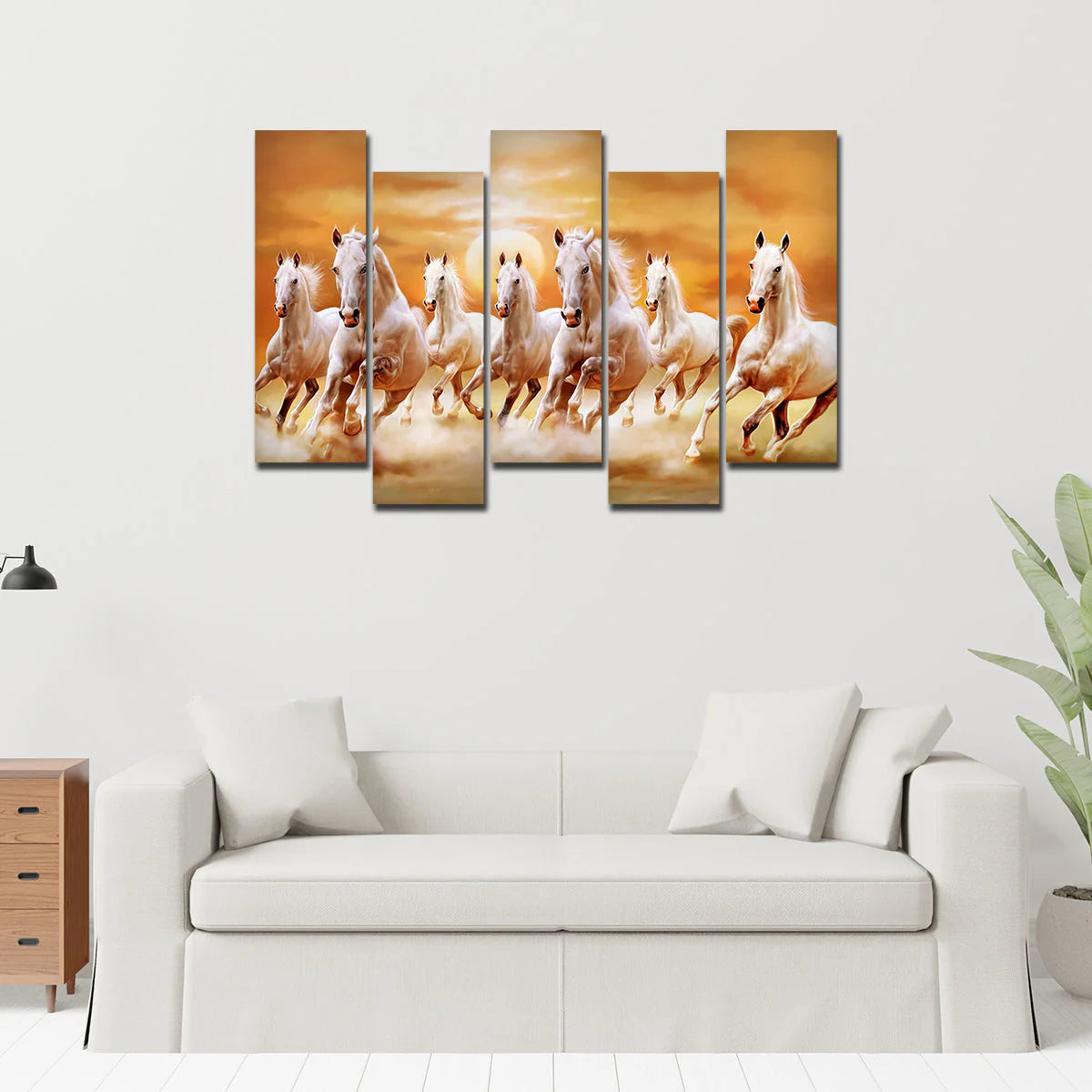 Seven Running Horses Wall Painting Canvas Painting Premium 5 Pieces Decor Mantra