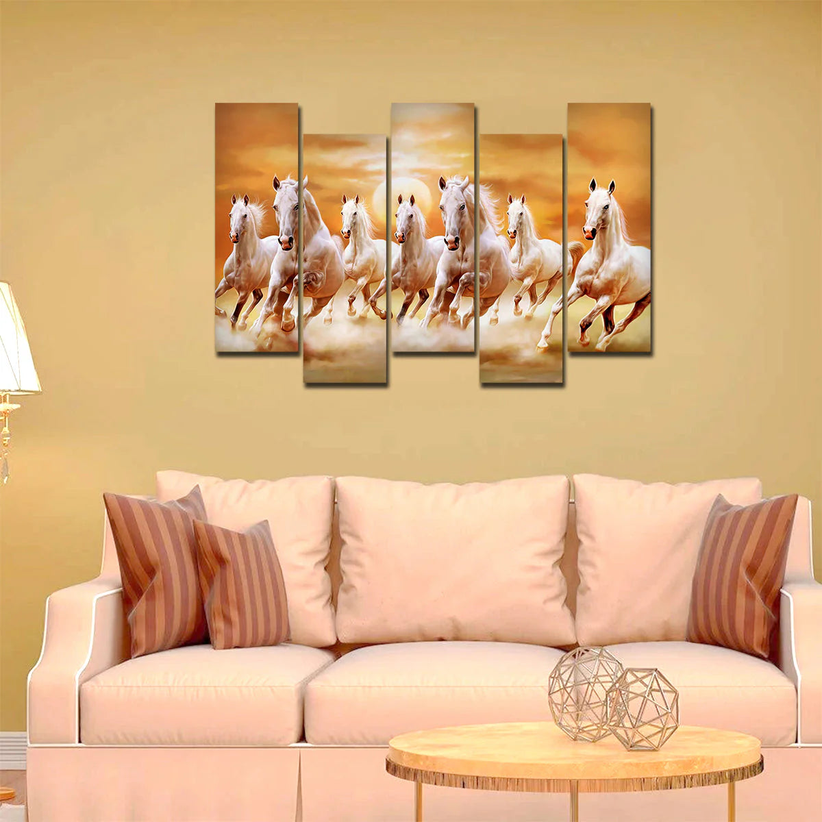 Seven Running Horses Wall Painting Canvas Painting Premium 5 Pieces Decor Mantra