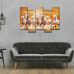 Seven Running Horses Wall Painting Canvas Painting Premium 5 Pieces Decor Mantra