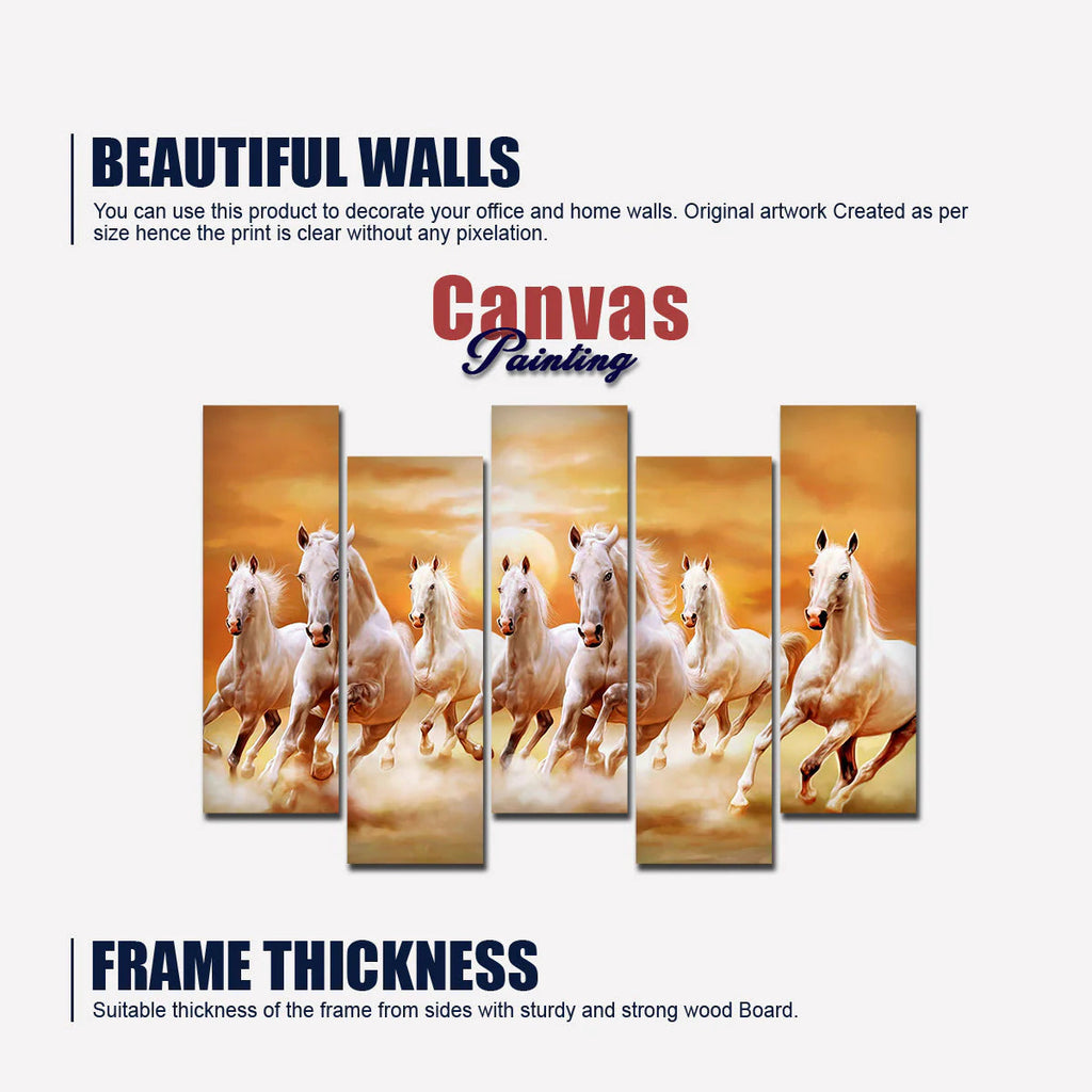 Seven Running Horses Wall Painting Canvas Painting Premium 5 Pieces Decor Mantra