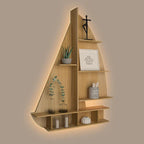 Ship Backlit Designer Wooden Wall Shelf / Book Shelf / Night Light, Oak Finish - Decor Mantra 