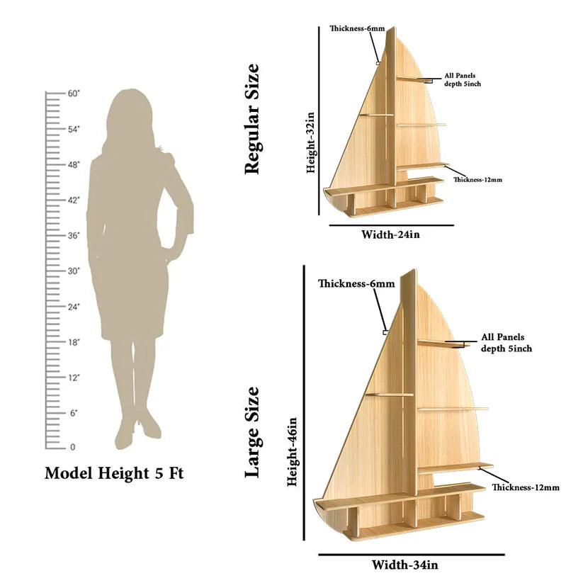 Ship Backlit Designer Wooden Wall Shelf / Book Shelf / Night Light, Oak Finish - Decor Mantra 