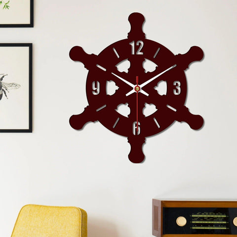 Ship Wheel Shape Wooden Wall Clock - Decor Mantra 