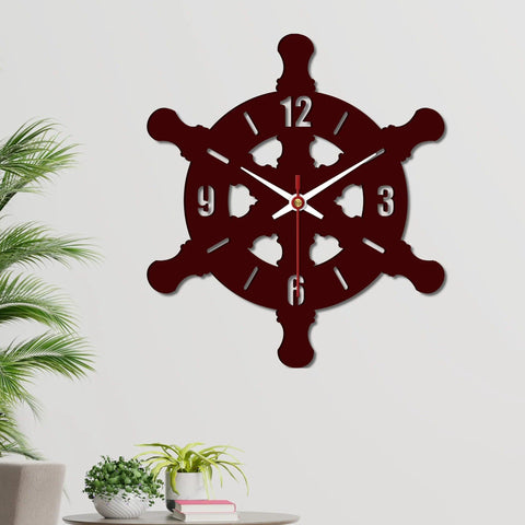 Ship Wheel Shape Wooden Wall Clock - Decor Mantra 