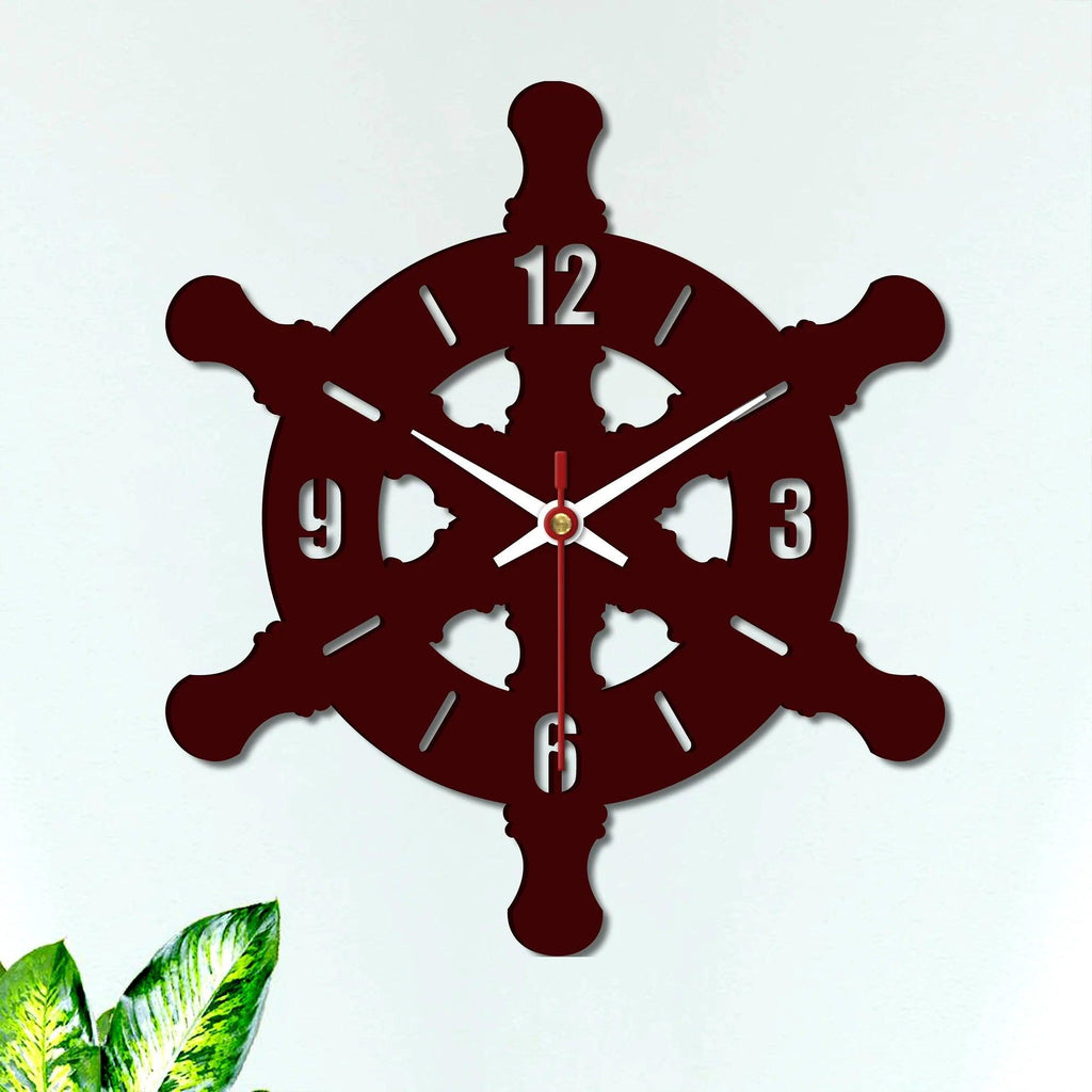Ship Wheel Shape Wooden Wall Clock - Decor Mantra 