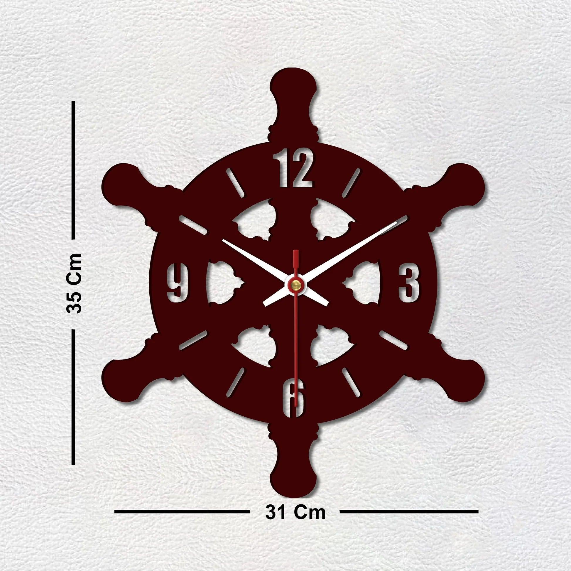Ship Wheel Shape Wooden Wall Clock - Decor Mantra 