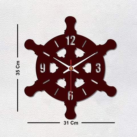 Ship Wheel Shape Wooden Wall Clock - Decor Mantra 