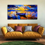 Sky Sunset and Boat on the Water 3 Pieces Canvas Wall Painting DECORMANTRA