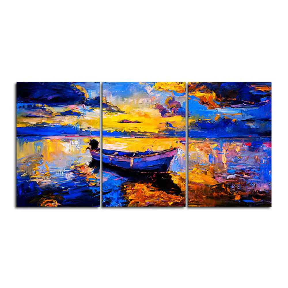 Sky Sunset and Boat on the Water 3 Pieces Canvas Wall Painting DECORMANTRA