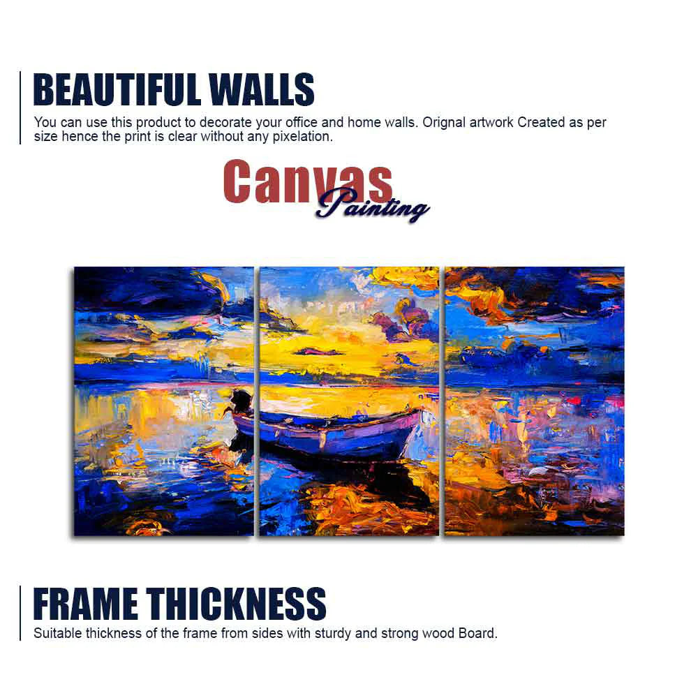 Sky Sunset and Boat on the Water 3 Pieces Canvas Wall Painting DECORMANTRA