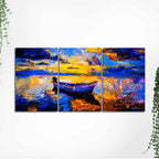 Sky Sunset and Boat on the Water 3 Pieces Canvas Wall Painting DECORMANTRA
