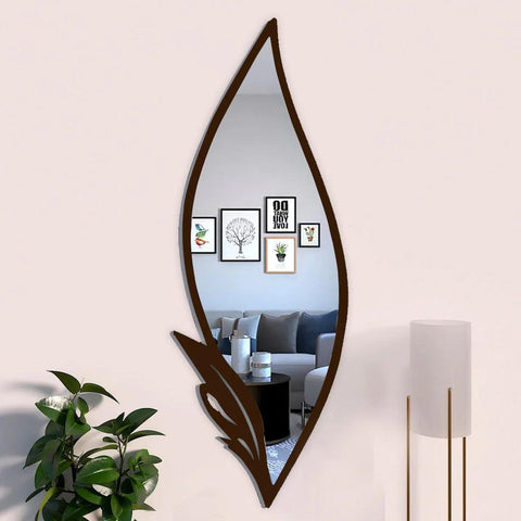 Slender Big Leafs Vanity Mirror with Metallic Brown Finish Frame - Decor Mantra 
