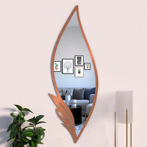 Slender Big Leafs Vanity Mirror with Metallic Copper Finish Frame - Decor Mantra 